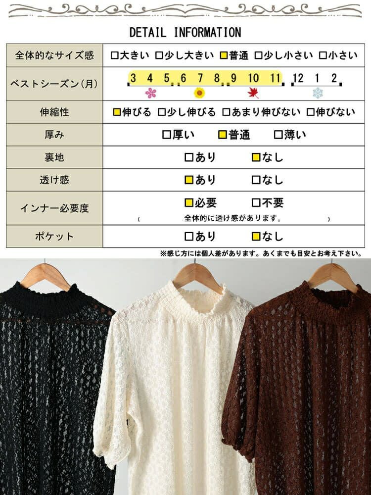 【オフベージュ2】シュリンクレースハイネックプルオーバー 大きいサイズ レディース ストレッチレースハイネックプルオーバー