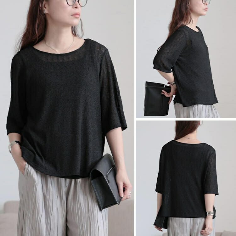 大きいサイズ レディース ストレッチレースクルーネックプルオーバー　maru-30155 【メール便可】