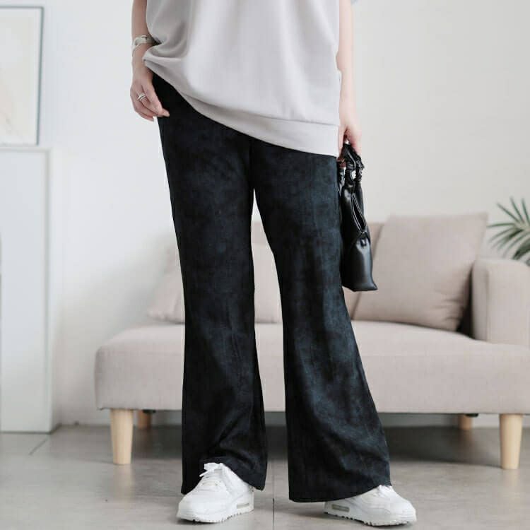 大きいサイズ レディース ムラ染クラッシュ加工フレアパンツ　maru-30154 【メール便可】