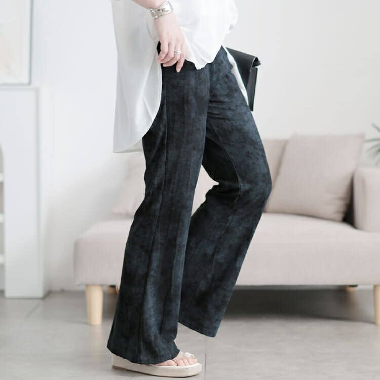 大きいサイズ レディース ムラ染クラッシュ加工フレアパンツ　maru-30154 【メール便可】