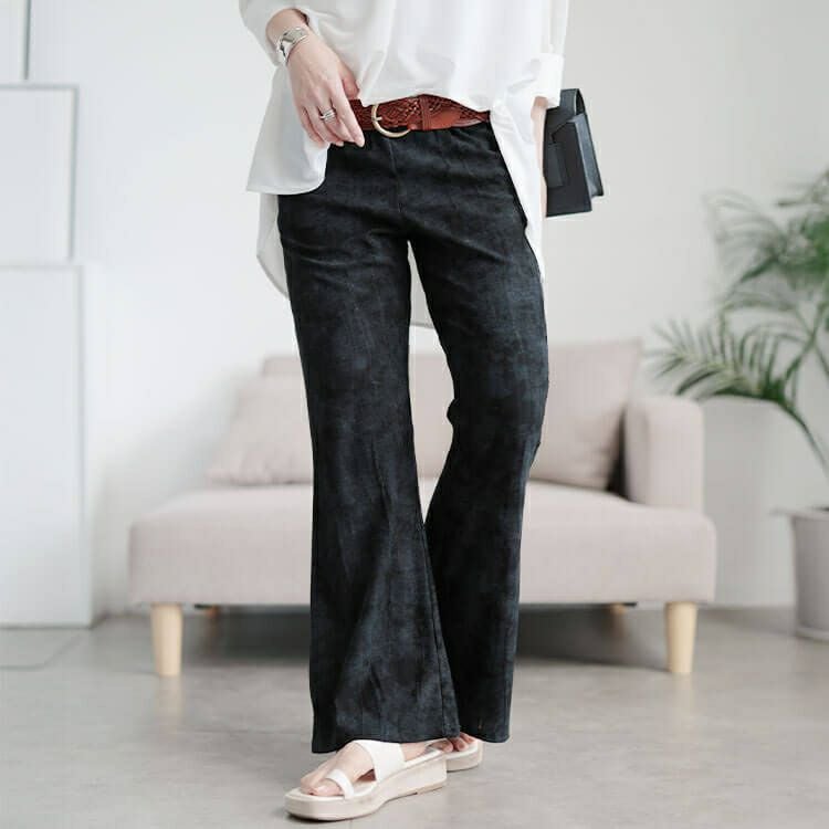 大きいサイズ レディース ムラ染クラッシュ加工フレアパンツ　maru-30154 【メール便可】