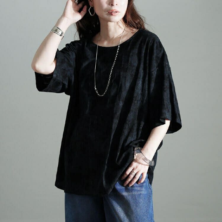 大きいサイズ レディース ムラ染めクラッシュ加工BIGTシャツ　maru-30153 【メール便可】