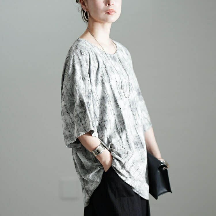 大きいサイズ レディース ムラ染めクラッシュ加工BIGTシャツ　maru-30153 【メール便可】