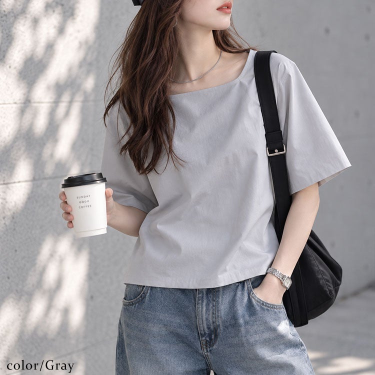 大きいサイズ レディース クロップド丈ワイドスクエアネックTシャツ　maru-30152 【メール便可】