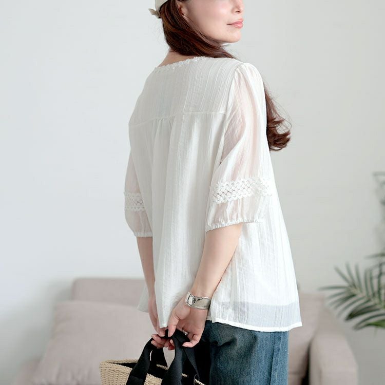 大きいサイズ レディース 刺繍レースリボンブラウス　goldy-1705【メール便可】