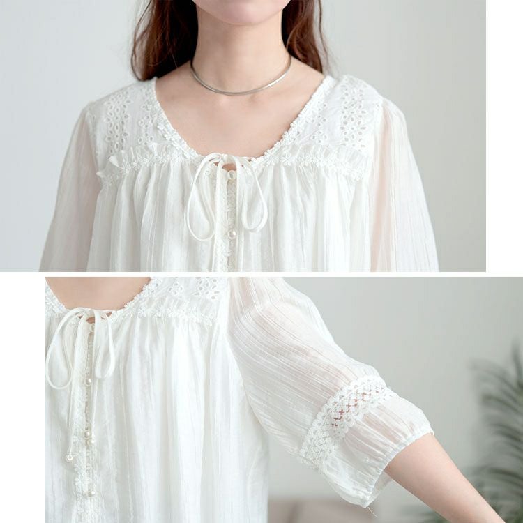 大きいサイズ レディース 刺繍レースリボンブラウス　goldy-1705【メール便可】