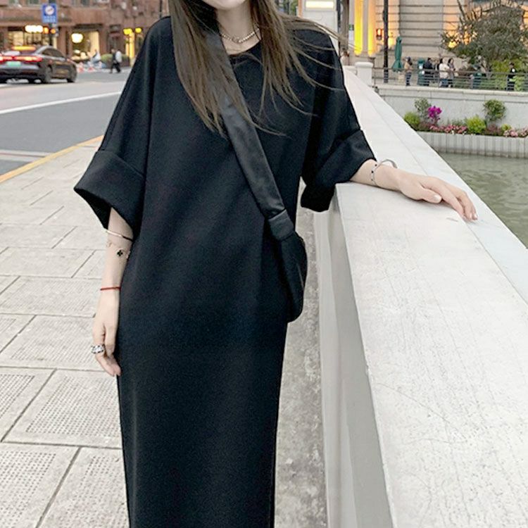 大きいサイズ レディース フレア袖バックスリットロングワンピース　goldy-1700