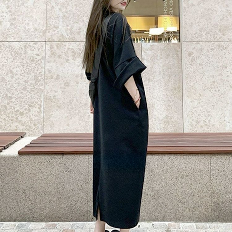 大きいサイズ レディース フレア袖バックスリットロングワンピース　goldy-1700