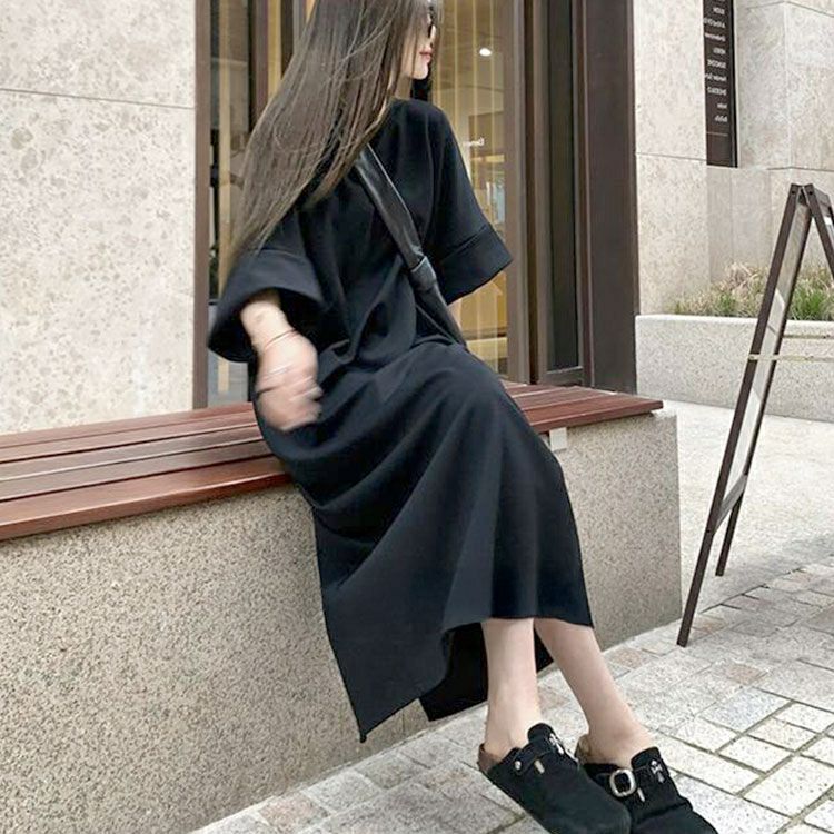 大きいサイズ レディース フレア袖バックスリットロングワンピース　goldy-1700