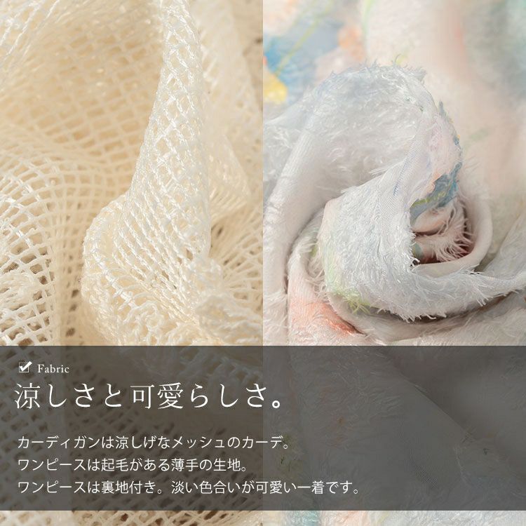大きいサイズ レディース メッシュレース長袖カーディガン＆パステルカラーキャミワンピースセット　goldy-1699