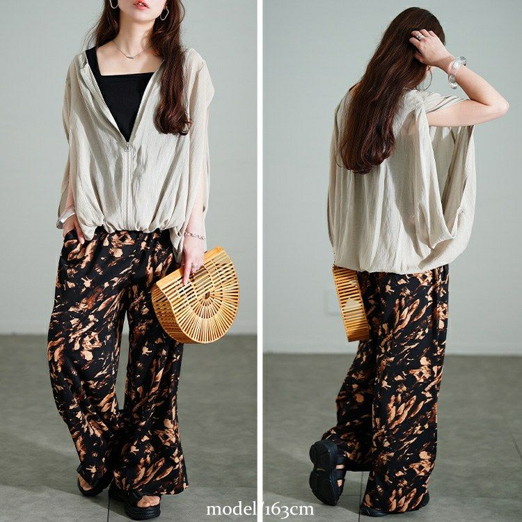 大きいサイズ レディース ペイント柄ワイドパンツ　tog-1053 【メール便可】