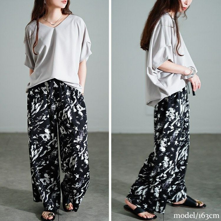 大きいサイズ レディース ペイント柄ワイドパンツ　tog-1053 【メール便可】