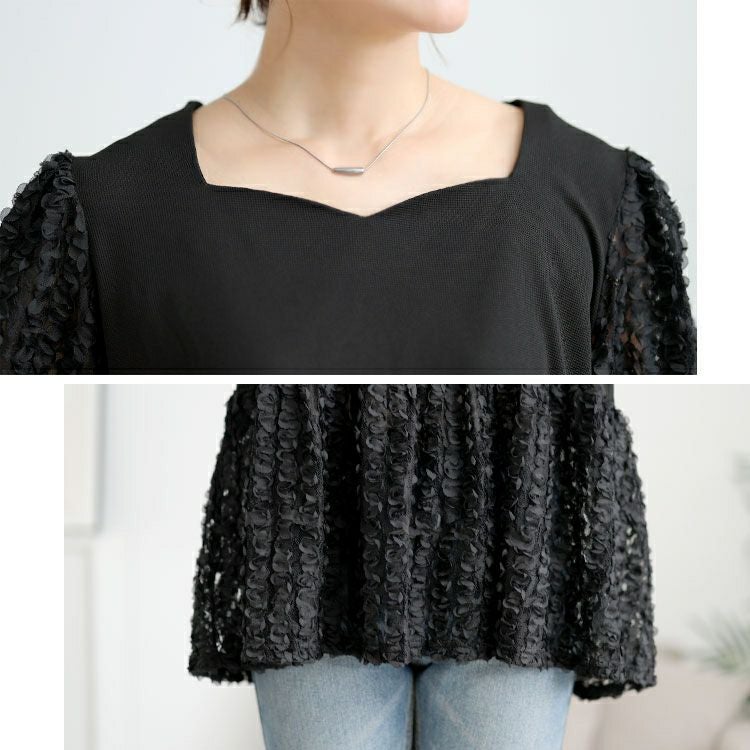 大きいサイズ レディース レースチュール切り替えぺプラムプルオーバー　maru-30175 【メール便可】