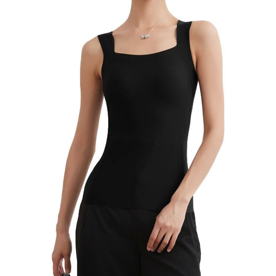 大きいサイズ レディース カップ付きシームレスタンクトップ　jp556 ブラック