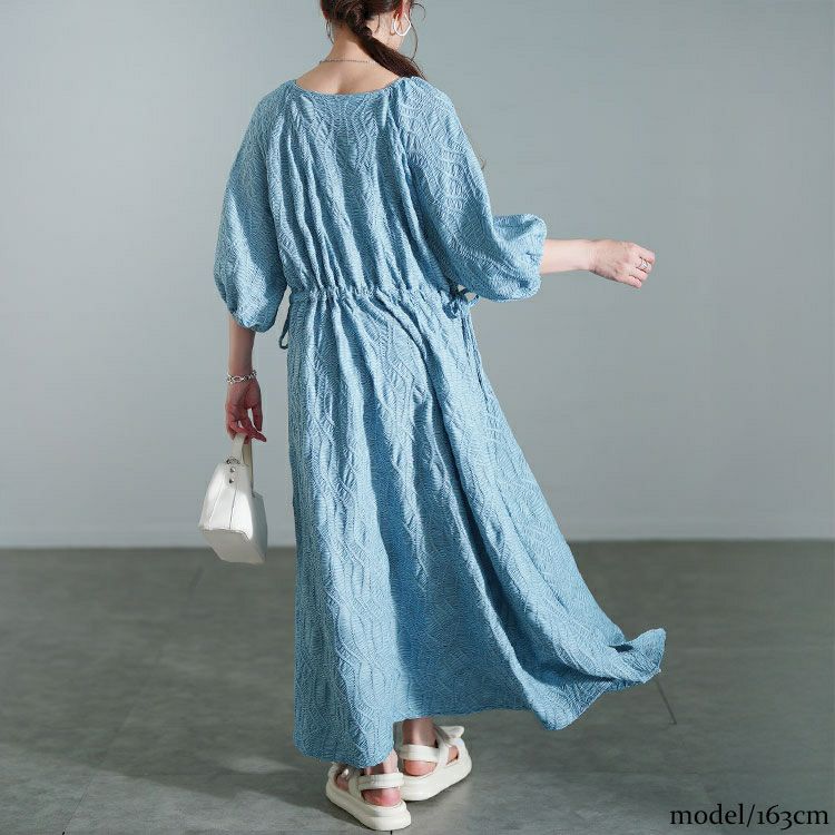 大きいサイズ レディース ウェーブ柄ジャガードドロストワンピース　maru-30160