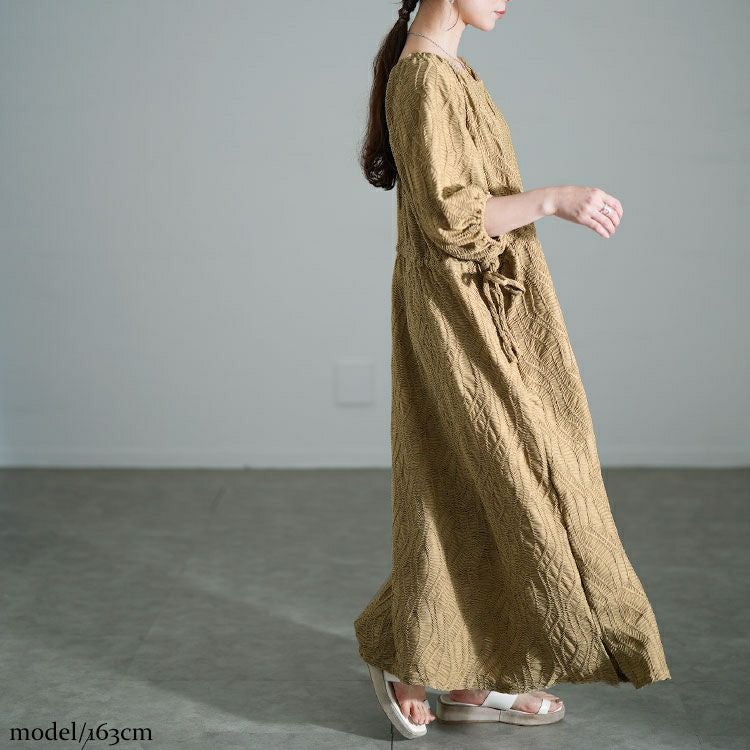 大きいサイズ レディース ウェーブ柄ジャガードドロストワンピース　maru-30160