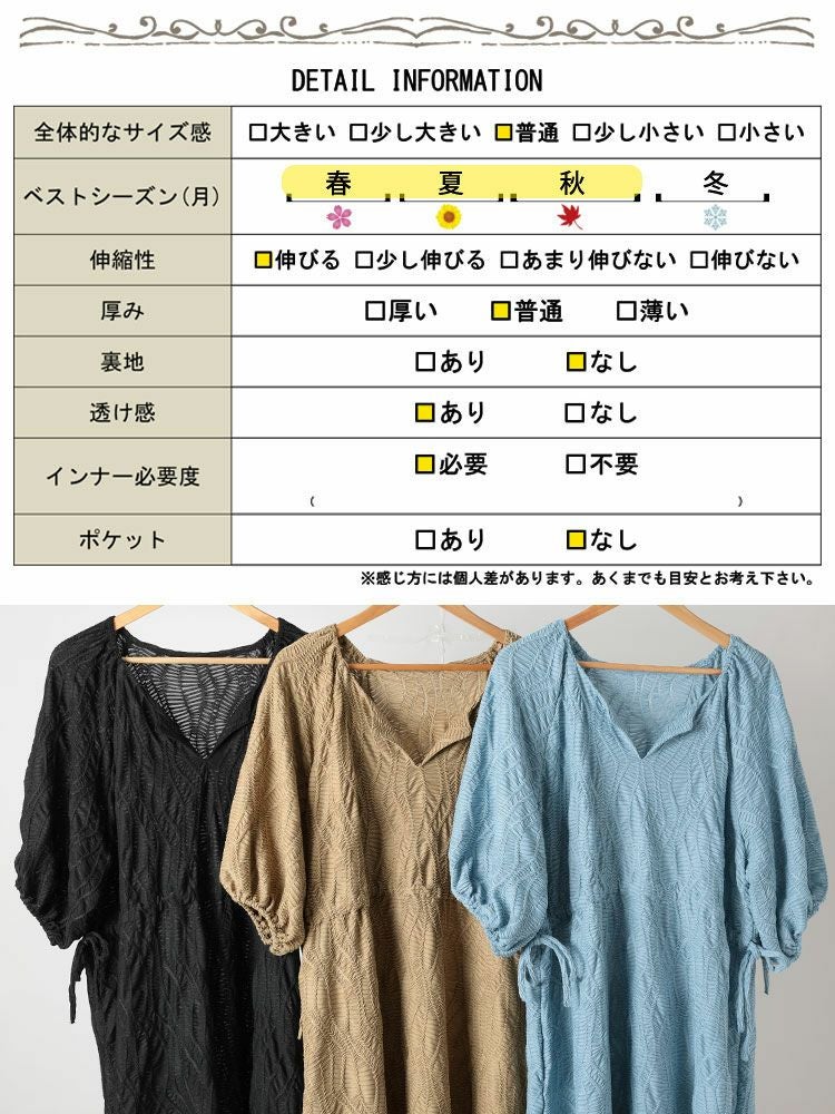 大きいサイズ レディース ウェーブ柄ジャガードドロストワンピース　maru-30160