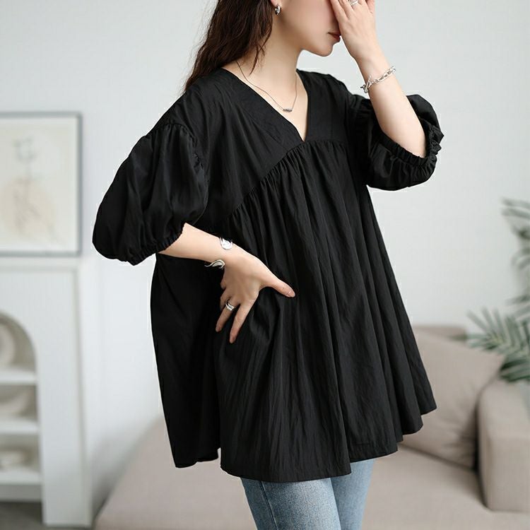 大きいサイズ レディース 接触冷感ギャザー切り替えチュニック　maru-30173 【メール便可】