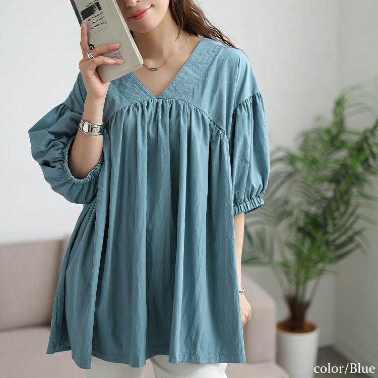 大きいサイズ レディース 接触冷感ギャザー切り替えチュニック　maru-30173 【メール便可】