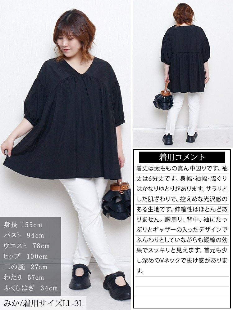 大きいサイズ レディース 接触冷感ギャザー切り替えチュニック　maru-30173 【メール便可】