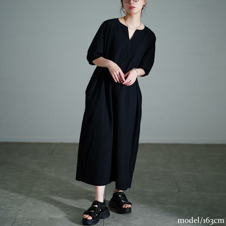 大きいサイズ レディース 後ろピンタックコットンワンピース　maru-30172 【メール便可】 ブラック