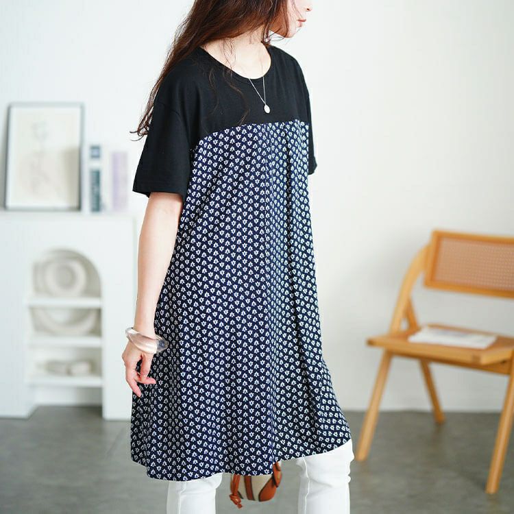 大きいサイズ レディース 小花柄切り替えチュニックワンピース　cpdai-640846 【メール便可】