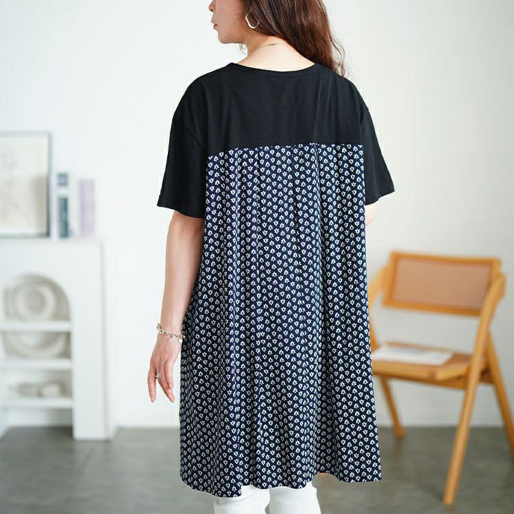 大きいサイズ レディース 小花柄切り替えチュニックワンピース　cpdai-640846 【メール便可】