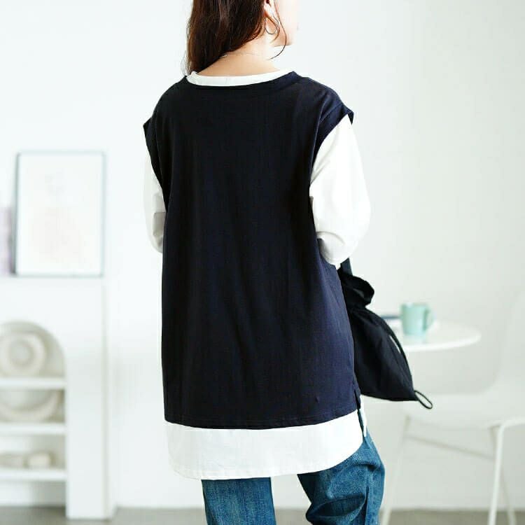 大きいサイズ レディース 接触冷感フェイクベストコットンチュニック　cpdai-659690 【メール便可】