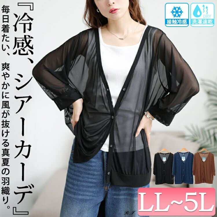 大きいサイズ レディース 接触冷感＆洗濯速乾シアーカーディガン　cpdai-651038 【メール便可】
