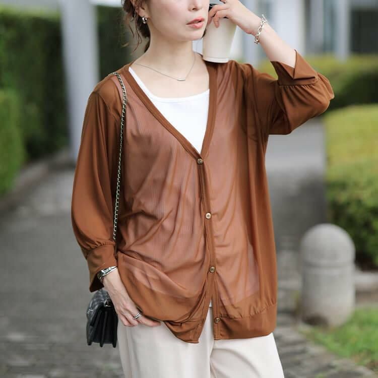 大きいサイズ レディース 接触冷感＆洗濯速乾シアーカーディガン　cpdai-651038 【メール便可】 オレンジ