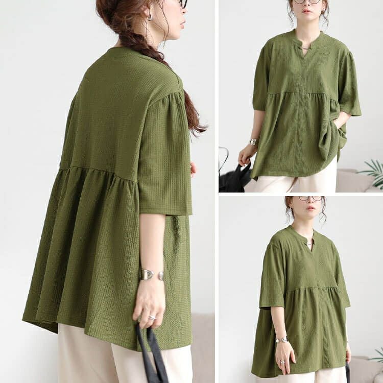 大きいサイズ レディース 楊柳スキッパーぺプラムチュニック　cast-5554051 【メール便可】