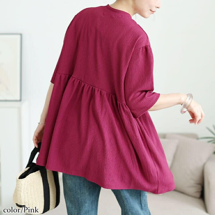 大きいサイズ レディース 楊柳スキッパーぺプラムチュニック　cast-5554051 【メール便可】