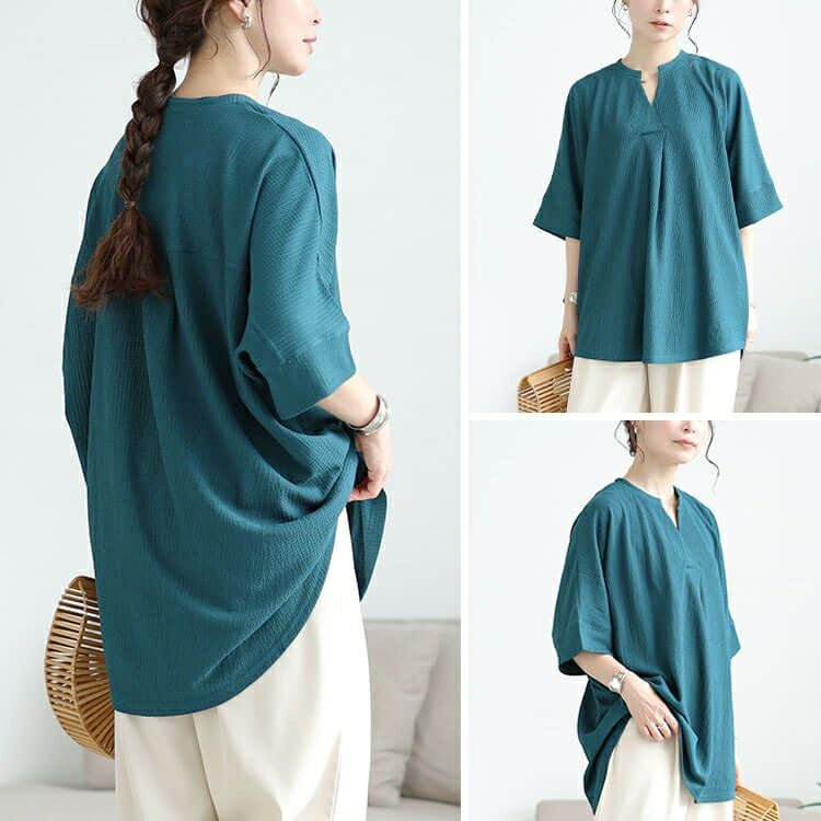 大きいサイズ レディース 楊柳胸タックドルマンチュニック　cast-5554050 【メール便可】