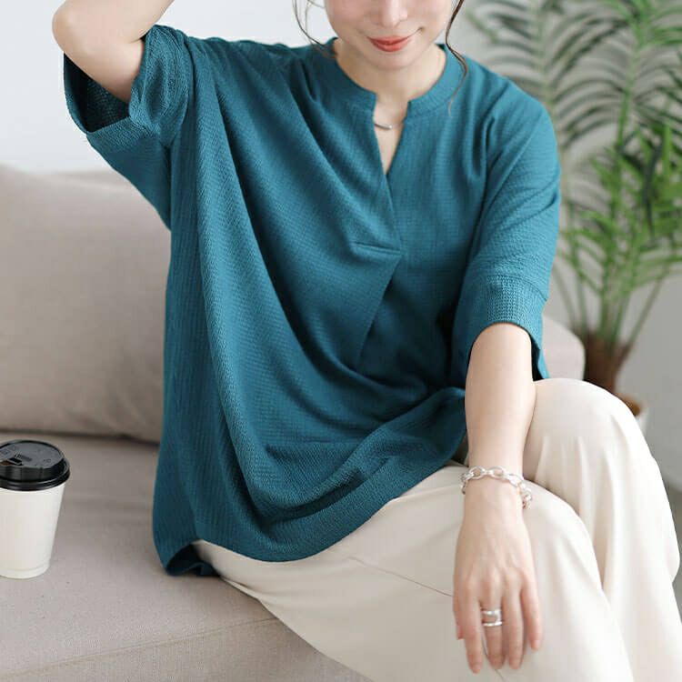 大きいサイズ レディース 楊柳胸タックドルマンチュニック　cast-5554050 【メール便可】