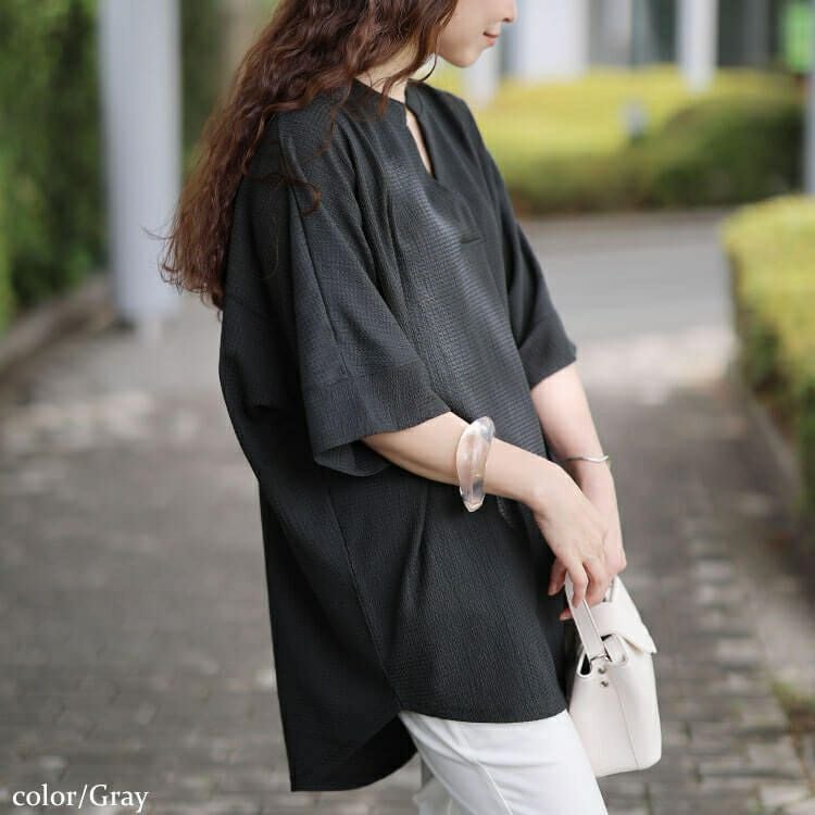 大きいサイズ レディース 楊柳胸タックドルマンチュニック　cast-5554050 【メール便可】