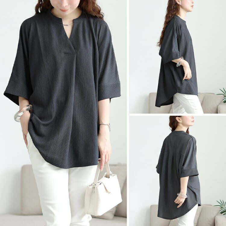 大きいサイズ レディース 楊柳胸タックドルマンチュニック　cast-5554050 【メール便可】