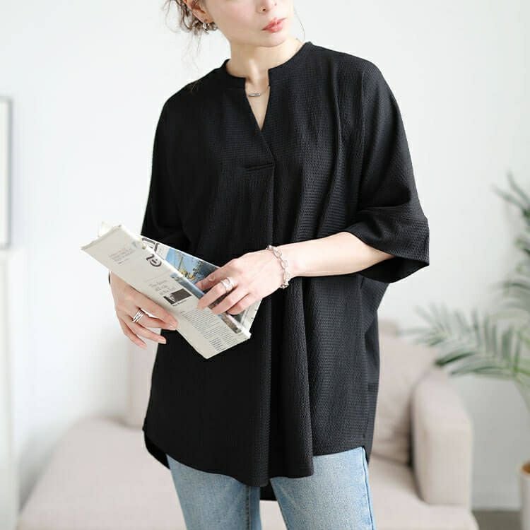 大きいサイズ レディース 楊柳胸タックドルマンチュニック　cast-5554050 【メール便可】