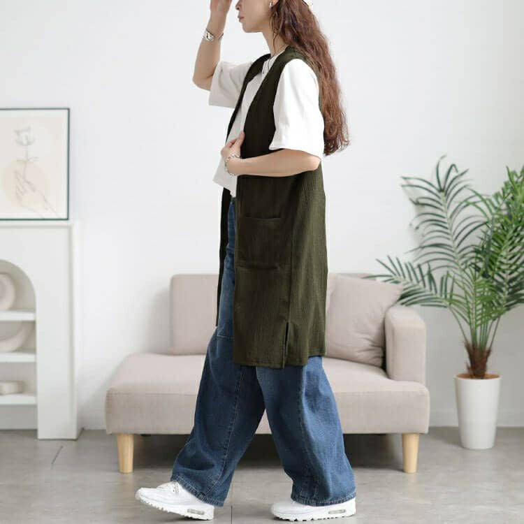 大きいサイズ レディース ポケット付き楊柳ジレ　cast-5554054 【メール便可】