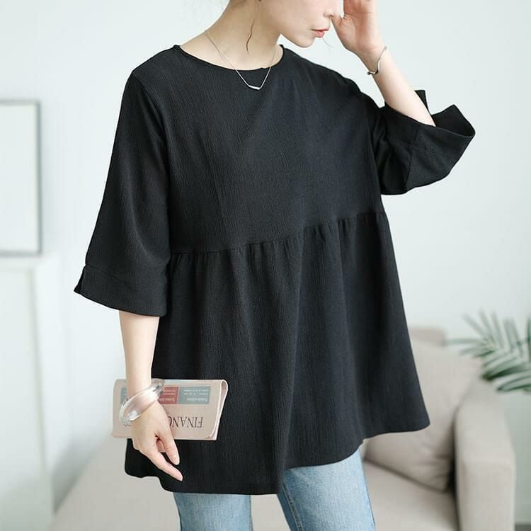 大きいサイズ レディース 楊柳フレアぺプラムチュニック　cast-5554053 【メール便可】 ブラック