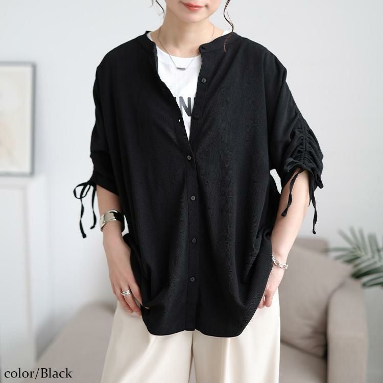 大きいサイズ レディース 楊柳ドロストドルマンシャツ　cast-5554052 【メール便可】 ブラック