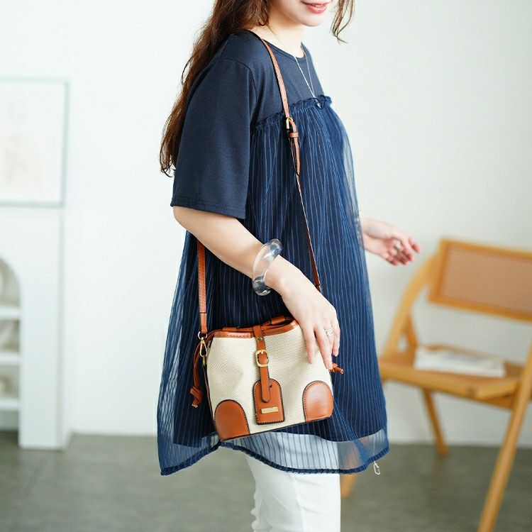 大きいサイズ レディース ストライプチュール切り替えチュニック　cast-5554046 【メール便可】