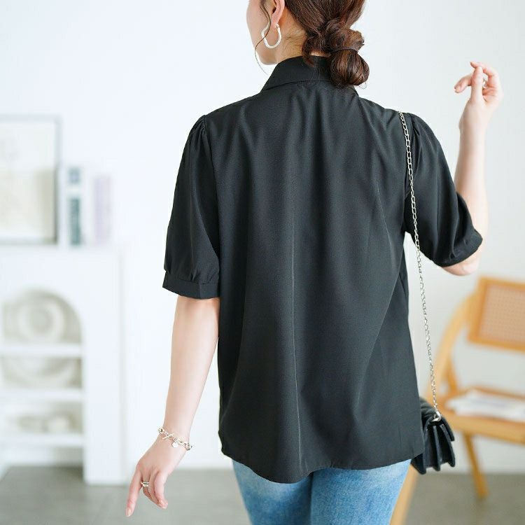 大きいサイズ レディース レギュラーカラーボウタイ半袖ブラウス　goldy-1717【メール便可】