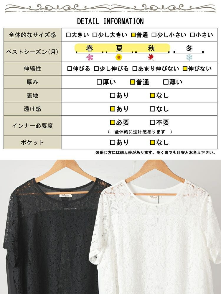 大きいサイズ レディース レース切替えバックスリットシフォンブラウス