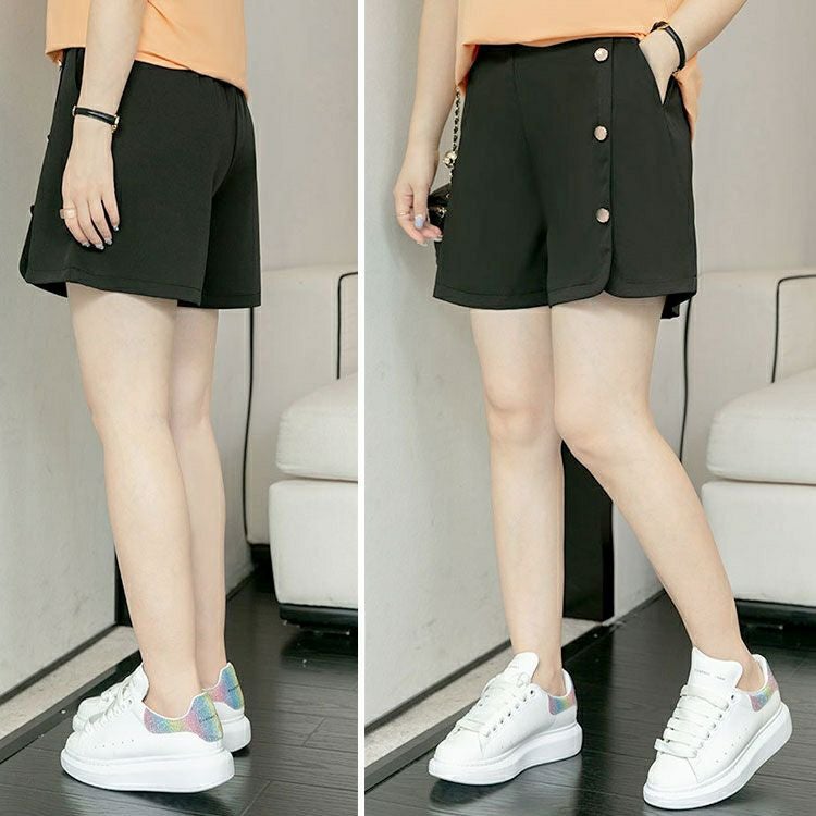 大きいサイズ レディース フェイクボタンショートパンツ　goldy-1711【メール便可】