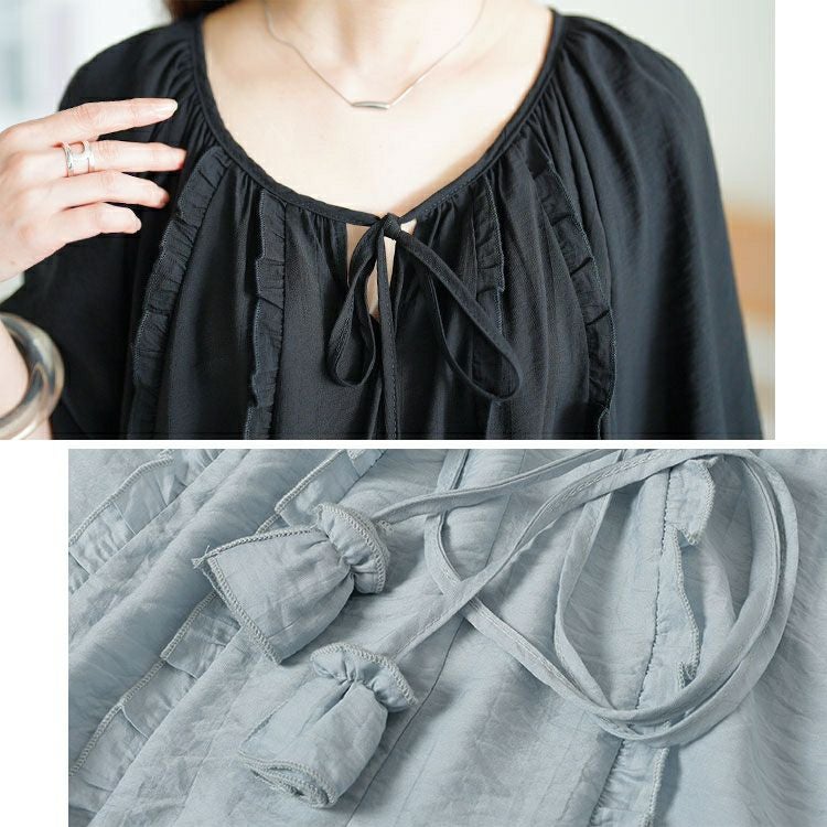 大きいサイズ レディース リボンスキッパーフリルブラウス　goldy-1708【メール便可】