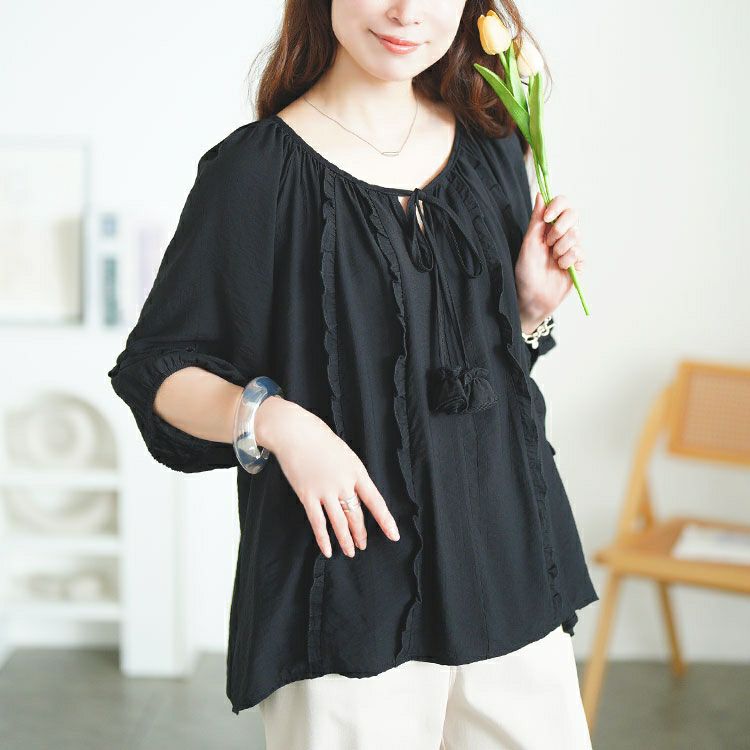 大きいサイズ レディース リボンスキッパーフリルブラウス　goldy-1708【メール便可】