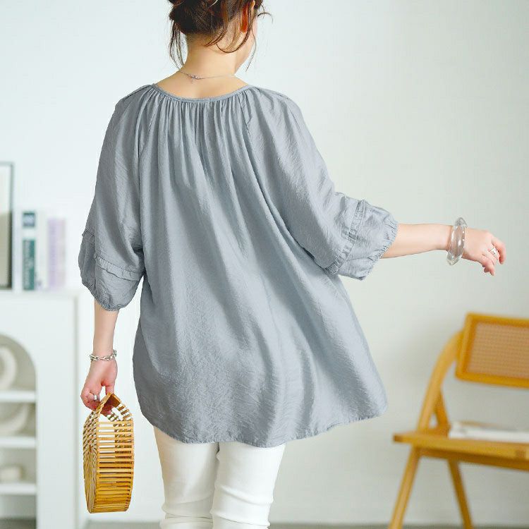 大きいサイズ レディース リボンスキッパーフリルブラウス　goldy-1708【メール便可】