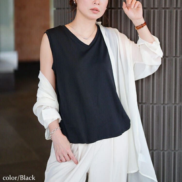 大きいサイズ レディース Vネックノースリーブプルオーバー　wk-0540 【メール便可】