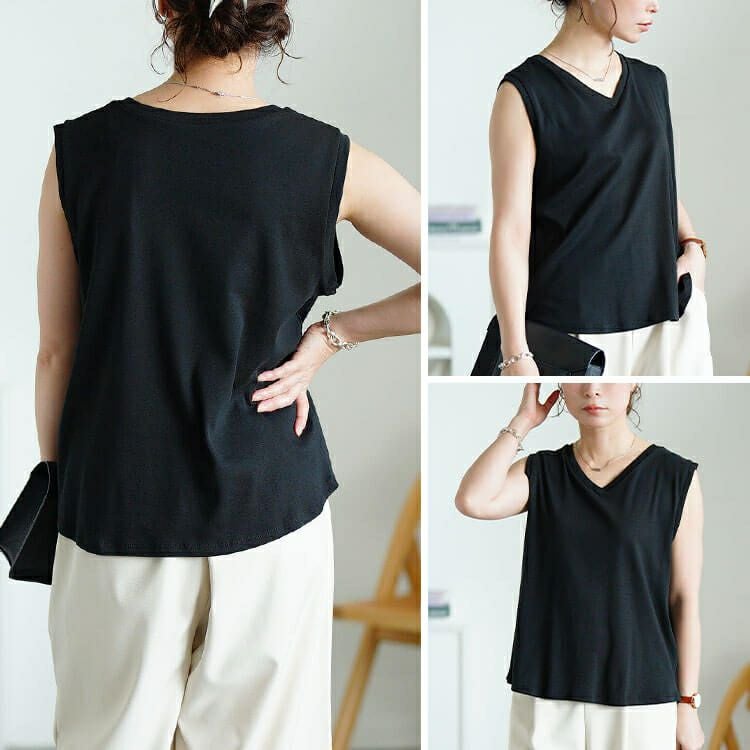 大きいサイズ レディース Vネックノースリーブプルオーバー　wk-0540 【メール便可】