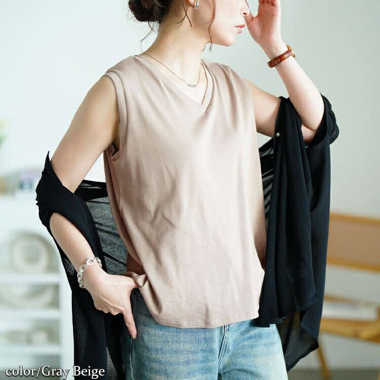 大きいサイズ レディース Vネックノースリーブプルオーバー　wk-0540 【メール便可】